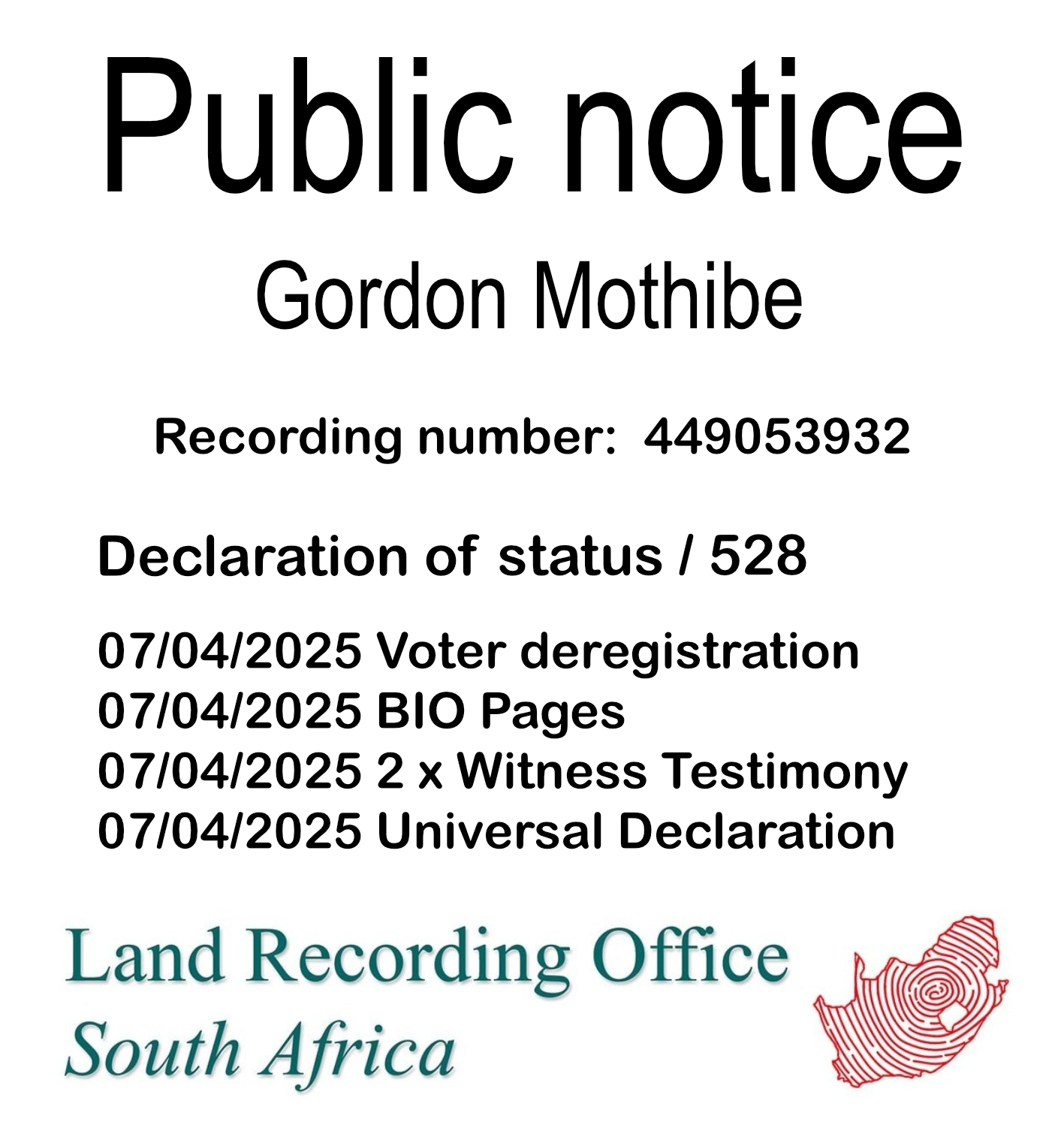 Public Notice Gordon Mothibe (c) Recording number 449053932